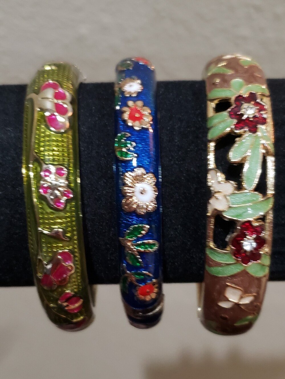 Bundle Set Of 3 Vintage Floral Enamel Hinge Bracelets.            *PRICE FIRM*